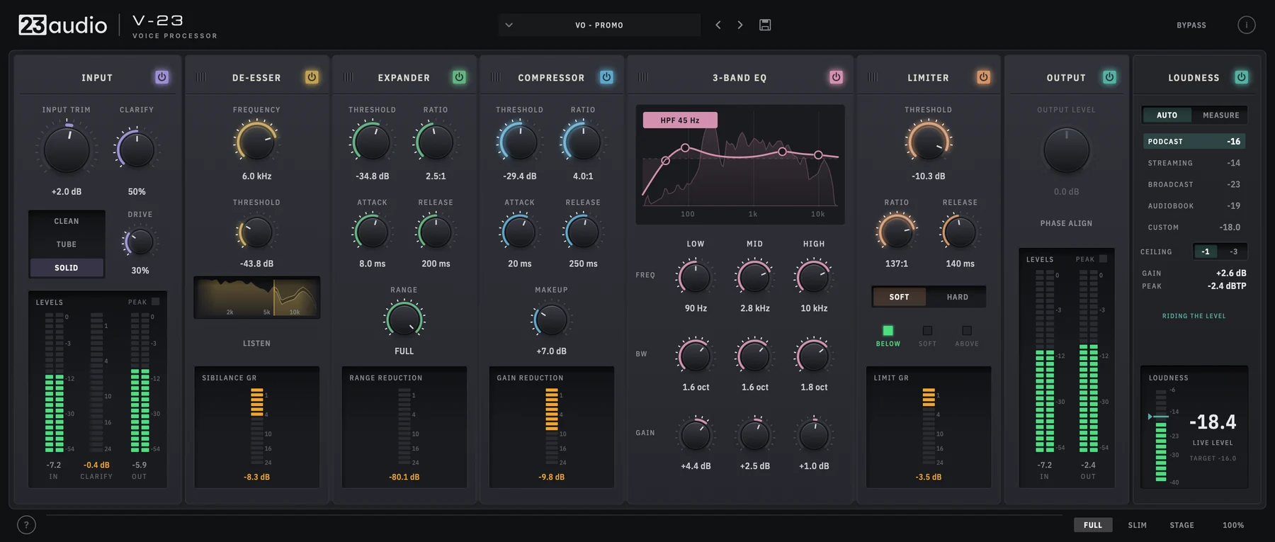 The V-23 Voice Processor window